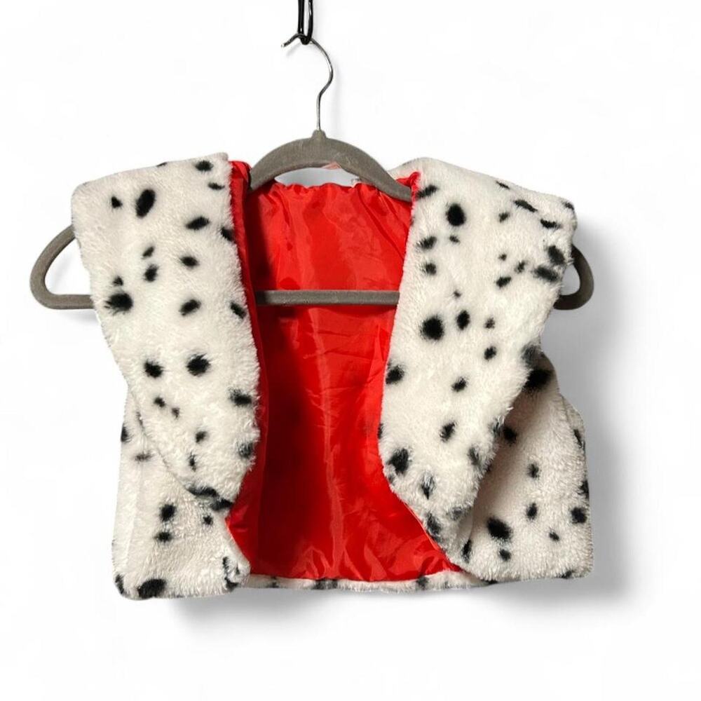 XS Disney Villains Cruella Deville cropped faux Dalmatian vest haloween costume
